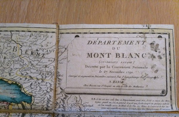 Original-Karte Département du Mont Blanc - 1792 (auf Leinen geklebt)